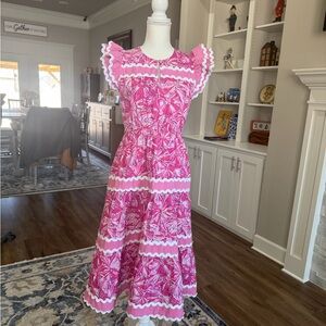 Sail to Sable Pink and White Floral Midi Dress